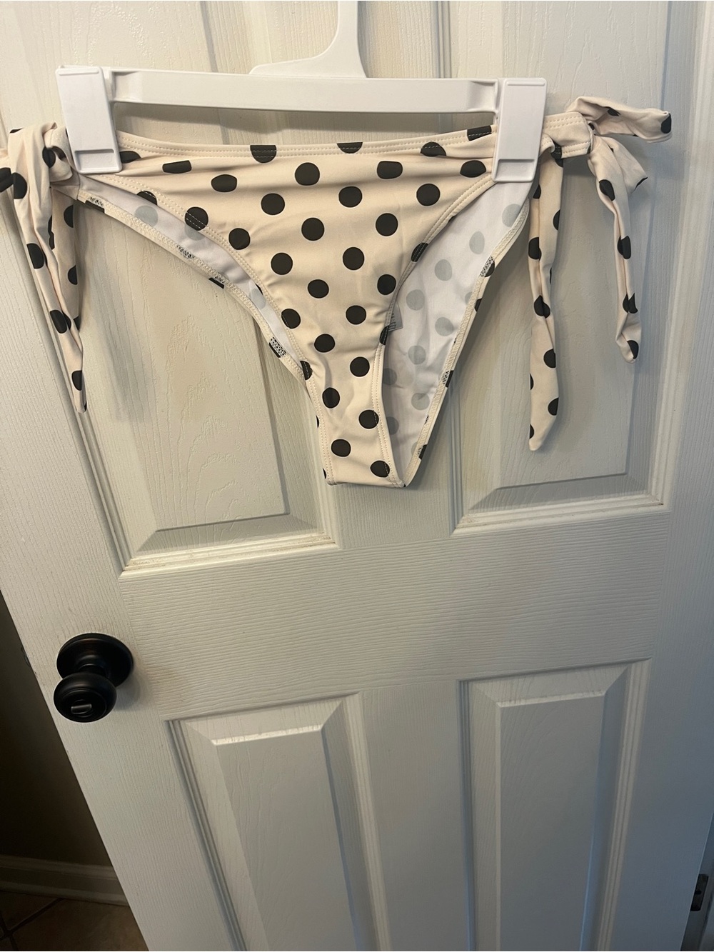 Shein Polka Dot Tie-Side Bikini Bottoms - Cream with Brown Dots size M